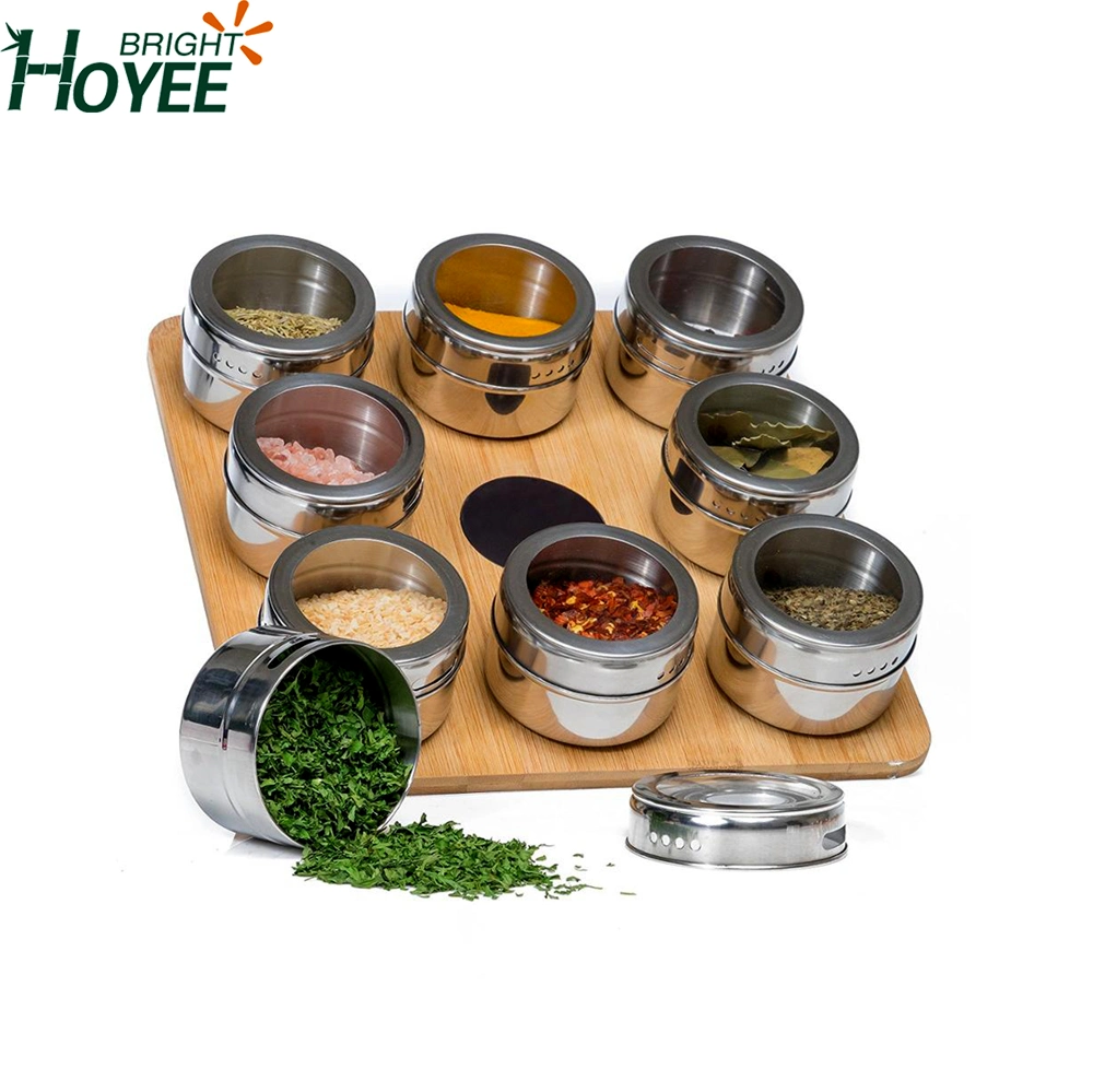 Wall Mounted Spice Storage Tins Stand Magnetic Spice Rack Bamboo