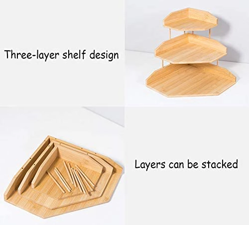 3 Tier Bamboo Spice Rack Corner Shelves Standing Pantry Shelf for Kitchen Counter Storage Bathroom Countertop Storage Organizer Desk Bookshelf Rack