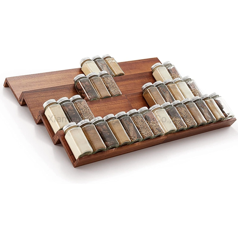 Acacia Spice Rack Organizer for Drawer Wooden Tray Spice Racks Organizer 4 Tier Spice Drawer Organizer